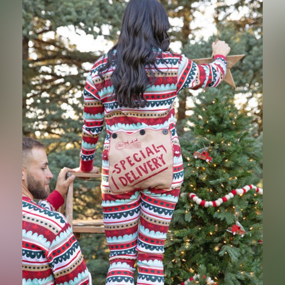 Lazy One Unisex Flap Jack One Piece Christmas Holiday Cotton Pajamas Size Small